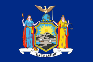 New York flag showing that defensive driving course is approved by the NY DMV for insurance discount and point reduction