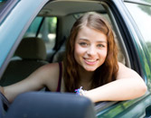 First time Georgia driver leaning out of car window